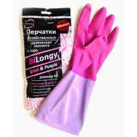 Перчатки хозяйственные с напылением Bi-Longy c удлиненной манжетой Rose & Purple S