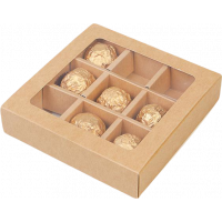 Коробка под конфеты на 9 ячеек,  крафт, 14,5 х 14,5 х 3,5 см